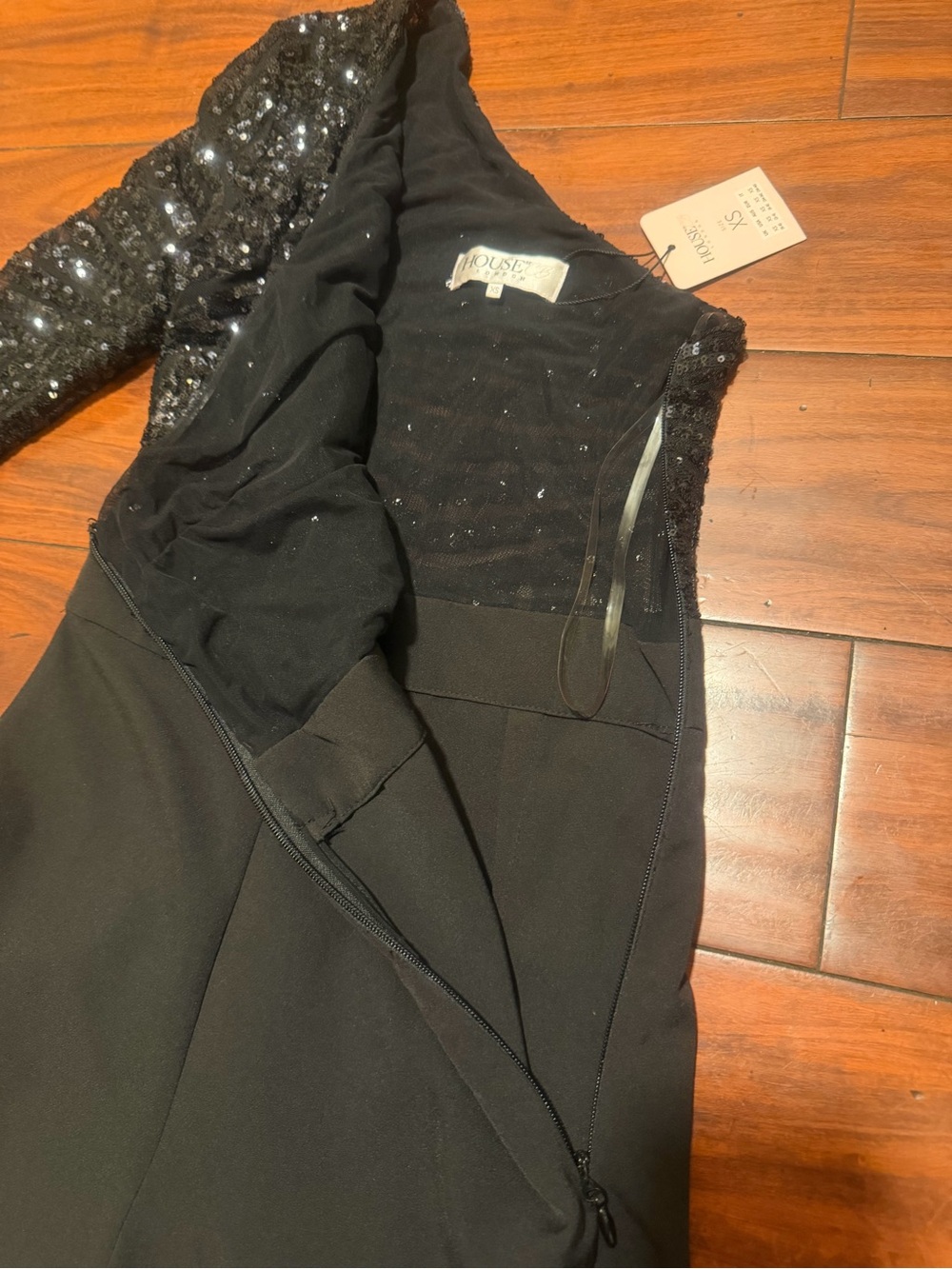 House of CB Black One-Shoulder Sequin Jumpsuit with Long Sleeve - Picture 6 of 9
